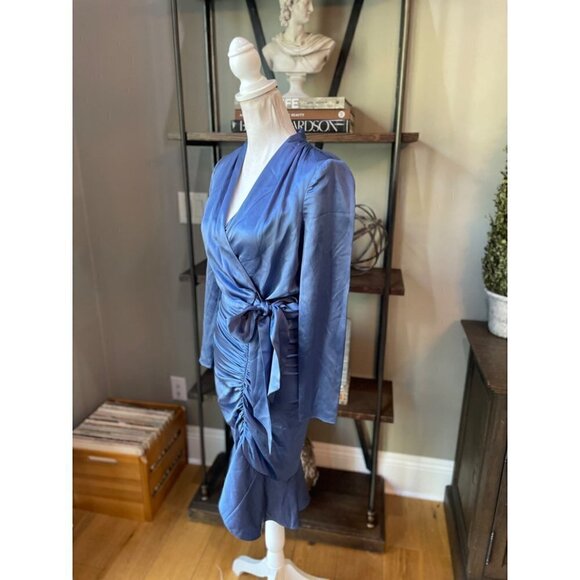 Veronica Beard Agatha Silk Dress Steel Blue Womens 0 - Picture 6 of 13